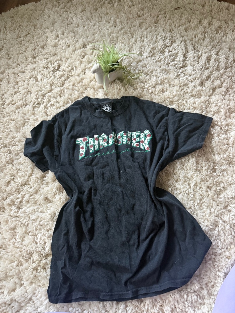 Thrasher magazine skater skateboard Streetwear short-sleeve graphic tee in black